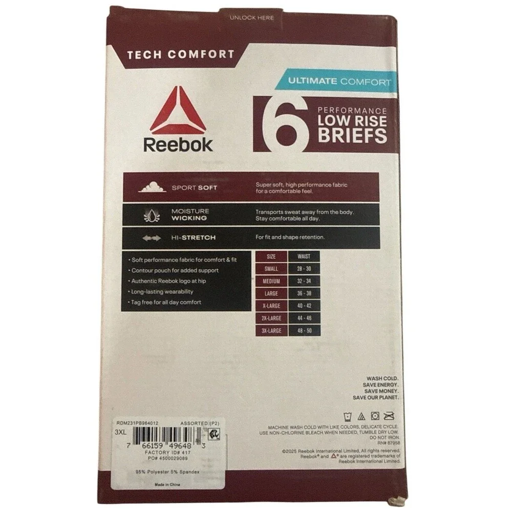 Reebok Briefs Men’s 3XL Low Rise Performance 6 Pack Ultimate Comfort Lot of 3